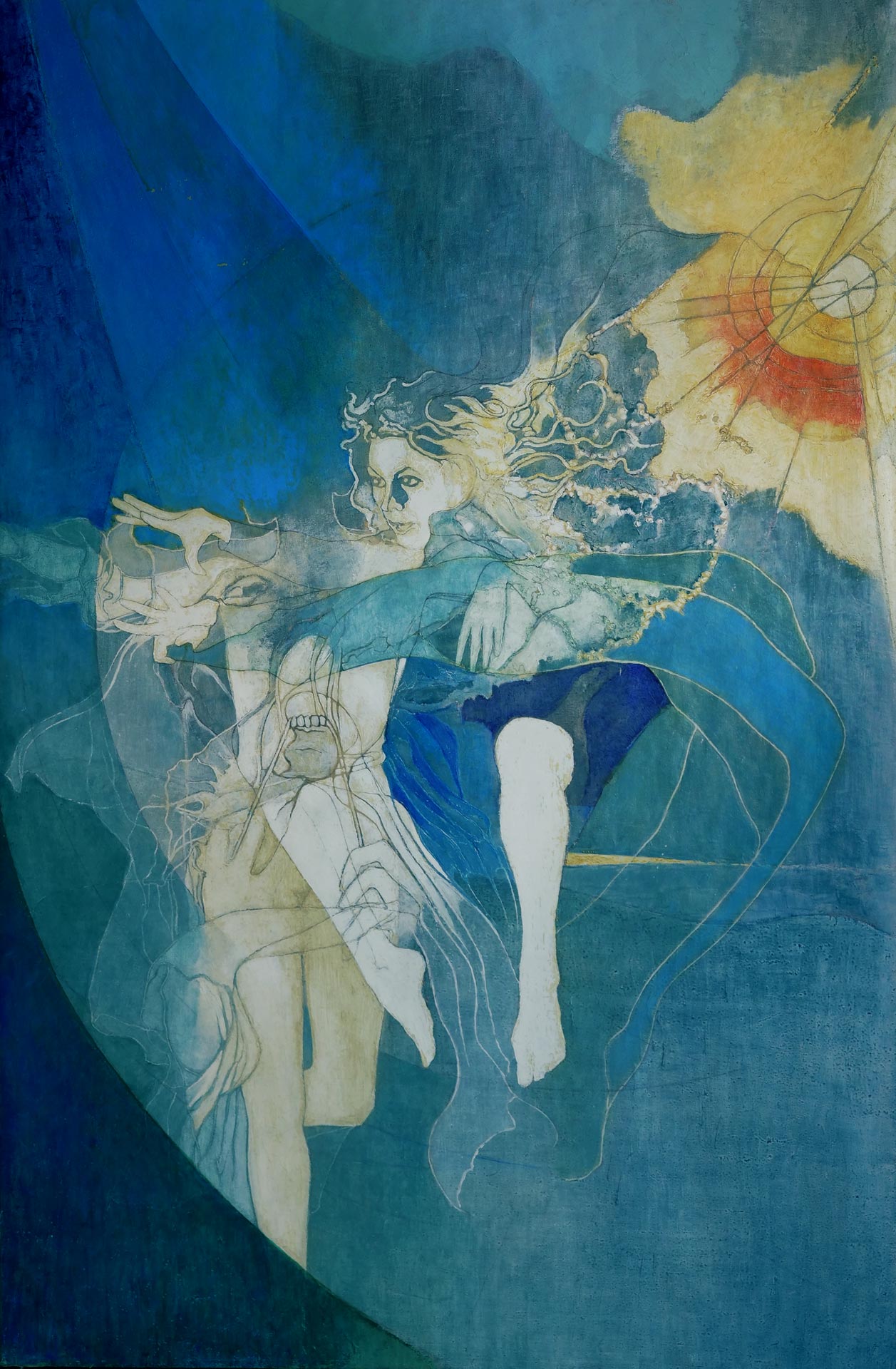 Iris Casamenti - Dipinto ad olio su carta applicato su tavola - Tuffo nel blu - 65x101cm